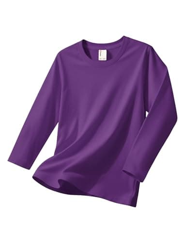 PATPAT Girls Long Sleeve Shirts Size 7-8 Years Purple Crewneck Cotton Plain Tops Casual Basic Tees Blouses for Little Girl - Image 1