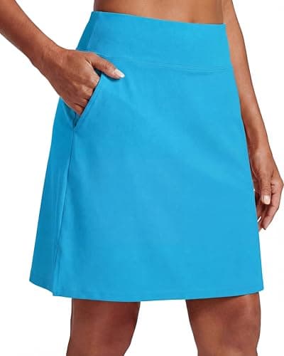 PrinStory Tennis Skirt for Women High Waisted Golf Skort Athletic Skirt Pickleball Skorts with Zipper Pockets Blue-L - Image 1