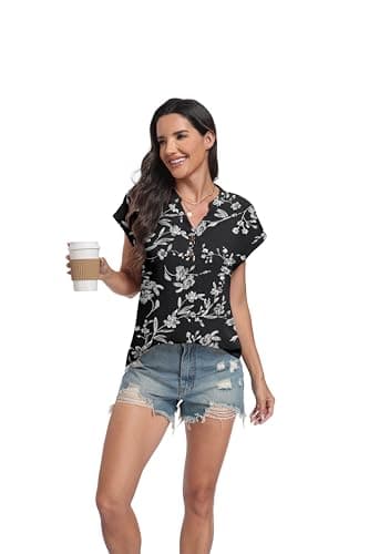 Lepunuo Womens Dressy Casual Boho Tops Trendy Work Formal Blouses Short Sleeve Button Down Shirts 2026 Vacation Fashion Clothes - Thumbnail 5
