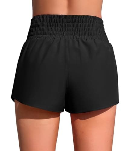 ANFILIA Womens Swim Bottoms High Waisted Swim Shorts Quick Dry UPF 50+ Swimsuit Bottoms with Pocket Liner Black - Thumbnail 5