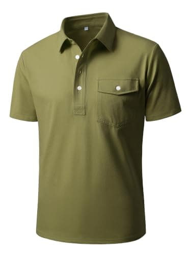 JEMLDL Short Sleeve Polo Shirts for Men Summer Quick Dry Stretch Slim Fit Golf Shirt with Pocket 4 Button Placket Olive L - Image 1