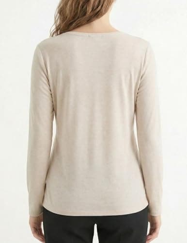 GAMISS Women's Top Casual Shirt V Neck Long Sleeve Basic Solid Color Tee Beige M - Thumbnail 5