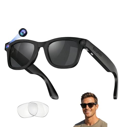 AICUDDO Smart AI Glasses with Camera, Hands-Free Video Recording Glasses for Men Women, Real-Time Translation, Bluetooth Open-Ear Audio, ChatGPT AI Assistant, Discrete Professional Recording (Black)