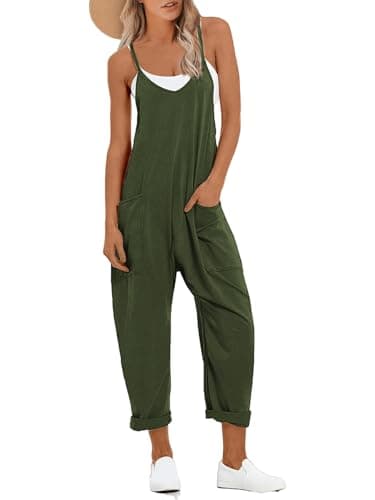 STOLKISS Women's Plus Size Causal Jumpsuits V Neck Sleeveless Baggy Overalls Stretchy Adjustable Strap Rompers with Pockets - Image 1