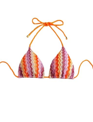 ZAFUL Women's Triangle Bikini Top Sexy Crochet Halter Bikini Tops Knitted Rope Swimsuit Tops Orange L - Image 1