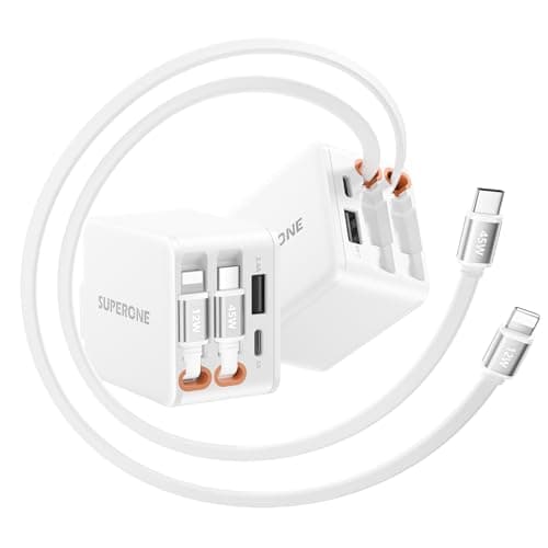 SUPERONE 84W Retractable Wall Charger with Dual Cables,4-Port USB C Charger Block,Retractable iPhone Charger Fast Charging with USB C & Apple Cable for MacBook,iPad,iPhone 17/16/15/14/13,Galaxy,Pixel - Image 1