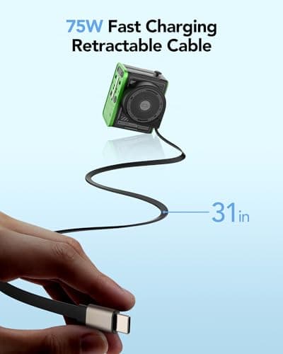 Mfish Universal Travel Adapter with Retractable USB-C Cable, 75w 5-Port International Plug Adapter, 1 USB-A, 3 Type-C, Worldwide Wall Charger for EU/UK/AUS/CN Compatible With Over 200 Countries, Black - Thumbnail 4