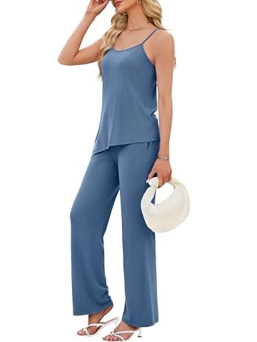 Casly Lamiit Vacation Outfits for Women 2 Piece Sets Summer Camisole Top Wide Leg Pants Matching Sets Sexy Blue S - Thumbnail 3