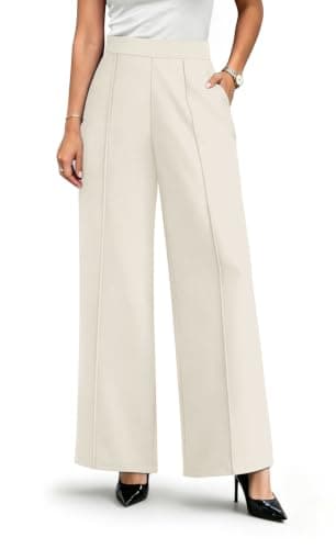 WIHOLL Wide Leg Dress Pants for Women High Waisted Work Trousers Business Casual Slacks Palazzo Pants Beige - Image 1