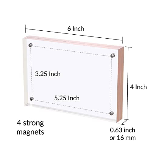 SimbaLux Magnetic Acrylic Picture Photo Frame 4x6 inches (3 Pack), Clear Glass Like with Rose Gold Edge Trim, Double Sided Frameless Desktop Floating Display, Free Standing, Easy to Change - Thumbnail 6