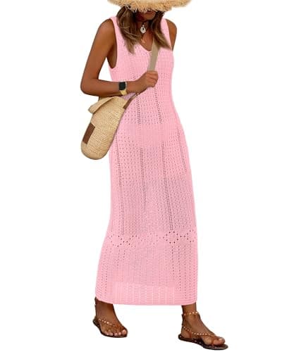 BTFBM Crochet Swimsuit Coverup for Women Summer Outfits Spring 2026 Swimwear Bathing Suit Cover Up Beach Vacation Clothes(Pink, X-Large) - Image 1