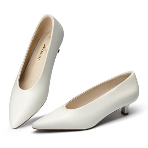 Athlefit Womens Low Kitten Heel Closed Toe Dress Pumps Shoes White Size 5.5 - Image 1