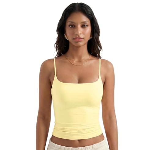 Women Tank Tops Summer Y2k Going Out Black Sexy Square Neck Basic Slim Cami Shirt Cute Tops Trendy Sleevess Beach Vacation Clothes(Yellow,XL) - Image 1