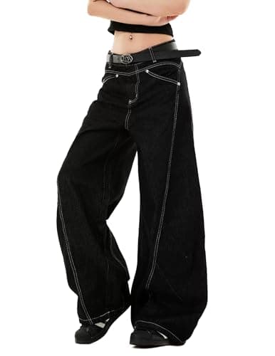 Aelfric Eden Baggy Barrel Jeans Mens Wrinkle Wide Leg Jeans Casual Relaxed Fit Y2k Denim Pants Trouser Black - Thumbnail 2