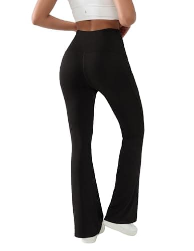 BRATUC Maternity Yoga Pants Flare Leg Pregnancy Yoga Leggings Over Belly Buttery Soft Bootcut Pants for Work (Medium, Black) - Thumbnail 6