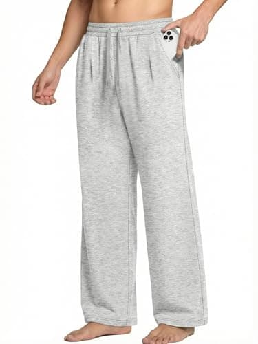 Crastimo Men's Lightweight Yoga Running Sweatpants Open Bottom Drawstring Waist Pockets Casual Lounge Pants Sports Hiking Daily Wear Women Light Gray M - Image 1