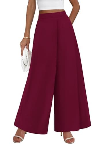 KIRUNDO Palazzo Pants for Women Dressy 2026 Spring Slacks Wide Leg High Waisted Business Casual Work Trousers with Pockets(Burgundy, XX-Large) - Image 1