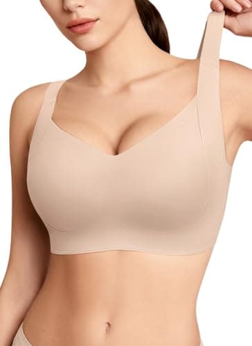 REALWILL Everyday Comfortable Wireless Bra Supportive Push Up Minimizer Bras for Women Seamless Soft Tshirt Bras No Underwire Full Coverage Bralette Lift Bra Nude L - Image 1