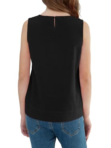 XMWEALTHY Summer Shirts for Girls 2026 Dressy Casual Tank Top Girls Fashion Ruffle Hem T-Shirt Tween Kid Crewneck Cute Tops Black 13-14T - Thumbnail 2