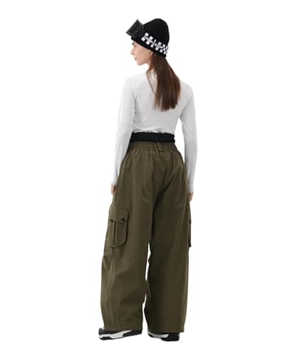 HIGH EXPERIENCE Snowboard Pants for Women Men Baggy Ski Pants Snow Loose Warm Insulated Winterproof Waterproof (Army Green, Large) - Thumbnail 2