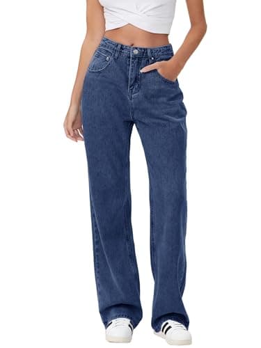 Women Loose Boyfriends Jeans High Waist Baggy Denim Pants Wide Leg Straight Trousers Vintage Streetwear A-Blue - Image 1