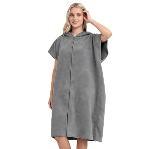 Natuxinthry Swim Cover Up for Women – Hooded Zip-Up Beach Cover Up Robe, Quick Dry Towel for Swimming, Surfing & Beach Grey - Image 1