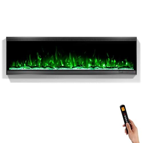 Kukoofyer 40" Electric Fireplace, Ultra-Narrow Bezel Recessed & Wall Mounted Fireplace Heater, Adjustable Color Flame, Linear Fireplace, Timer, Touch Screen, Remote Control, Log & Crystal, 750/1500W - Image 1