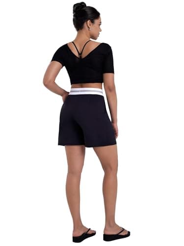 Sunzel Women's Pleated Athletic Shorts with Pockets Elastic High Waist Flowy Wide Leg Workout Shorts for Yoga Running Lounge Black - Thumbnail 6
