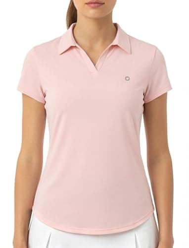 PATPAT Women's Golf Tennis Shirt Polo V-Neck Short Sleeve Shirts Lightweight Slim Fit Tops Summer Daily Sports Wear Pink，M - Image 1