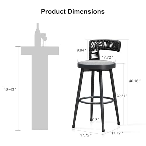 PURPLE LEAF Outdoor Swivel Bar Height Stools Set of 2 Metal Modern Wicker Bar Chairs with Back Aluminum Woven Barstools with Cushions for Kitchen Balcony Garden Indoor Grey - Thumbnail 2