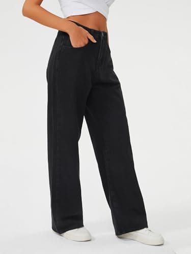 Genleck Womens Baggy Jeans Loose Petite Wide Leg High Rise Jean for Woman Boyfriend Y2K Pants Trendy (Black,12) - Thumbnail 2