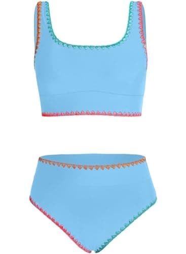 blibean Tween Girl Swimsuits Little Kids Girls Summer Swim Bathing Suits Teen Fashion Two Piece Bikini Boho Hawaii Swimwear Beach Sets Traje Baño Niñas Size 8-9 Year Old Blue - Image 1