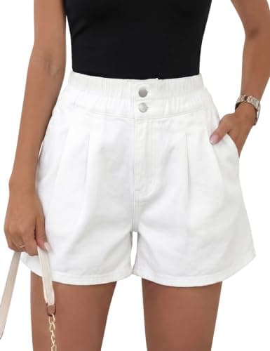 Nitzana Women's Denim Shorts Summer Baggy Elastic High Waisted Wide Leg Jean Shorts with Pockets Trendy 2026 White M - Image 1