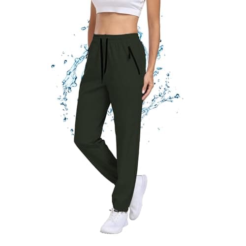 Hiking Pants Women Waterproof Quick Dry UPF 50+ Cargo Joggers Zipper Pockets Elastic Waist Drawstring Lightweight Work Casual Travel Outdoor Army Green M - Thumbnail 4