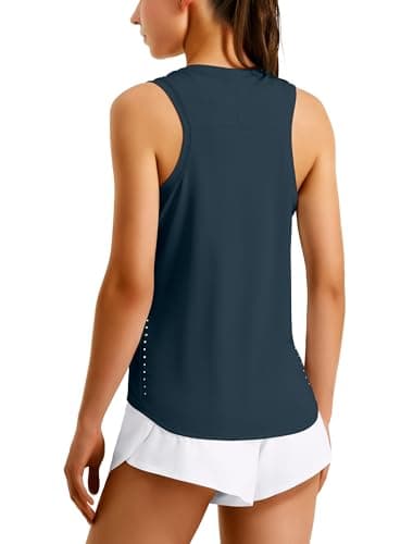 Hugut Women's Lightweight Workout Tank Tops Racerback Athletic Running Tennis Sleeveless High Neck T-Shirt Navy - Image 1