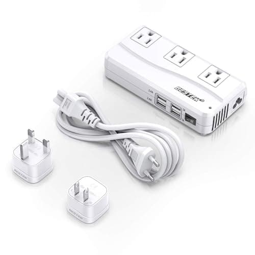 BESTEK Universal Travel Adapter 220V to 110V Voltage Converter with 0-2.4A 4 Port USB Charging and UK/AU/US/EU Worldwide Plug Adapter (White) - Image 1