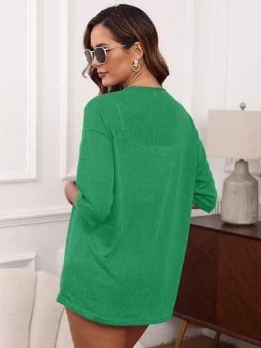 Heymoments Cardigan for Women Green Medium Draped 3/4 Sleeve Open Front Lightweight Casual Soft Drape Summer Fall Kimonos Cardigans - Thumbnail 5