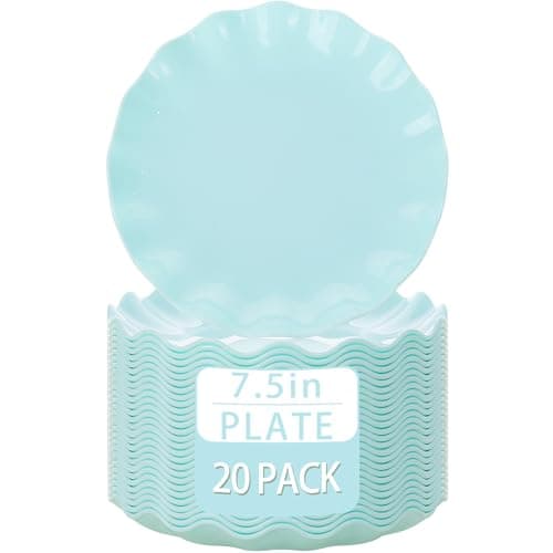 LIYH 20 Pcs 7.5 Inch Ice Blue Plastic Scalloped Plates Reusable - Unbreakable Dessert Plastic Cake Plates Dishwasher Safe Perfect for Party Birthday - Image 1