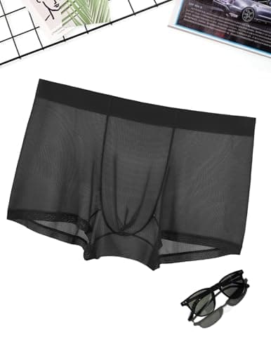 Avidlove Mens Underwear Trunk Breathable Mesh Boxer Briefs Sexy Lingerie Boxer Shorts for Men Black S - Thumbnail 3