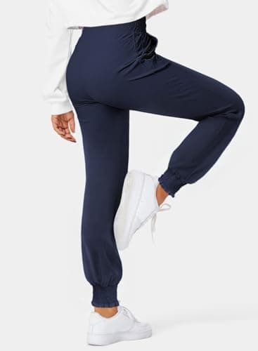 Dokotoo Women's Pants High Waisted Drawstring Joggers Pants Elasticity Casual Flowy Pant Cuffed Plain Jogging Spirng Summer Outfits Workout Lounge Sweatpants Blue Large - Thumbnail 2