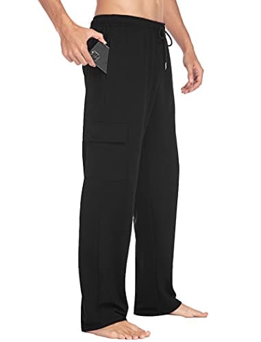 Deyeek Men's Cargo Sweatpants with Pockets Baggy Sweat Pants for Mens Straight Leg Jogger Sweatpants Cotton Lounge Pants Black - Thumbnail 4