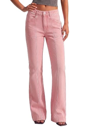BTFBM Straight Leg Jeans for Women Stretchy Curve Appeal Pants Pink - Thumbnail 2