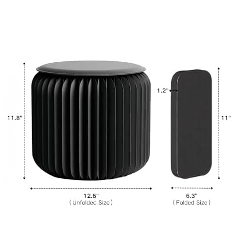 NOONTIDE Folding Stool - 12Inch Home Furniture 660lb Load Capacity Foldable Paper Stool - Eco-Friendly Kraft Paper Honeycomb Design,Foldable to 1.2",Modern Minimalist Stool for Living Room(Black) - Thumbnail 2