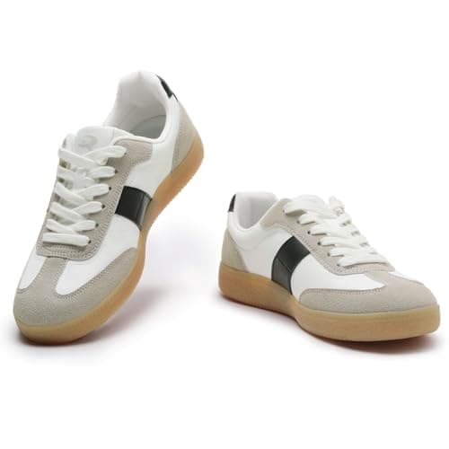 Rihero Women's Fashion Sneakers Comfortable Casual Walking Shoes Non Slip Lace-Up Athletic Running Footwear White Black Size 10 - Thumbnail 5