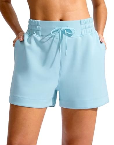 Soothfeel Women's Drawstring Sweat Shorts High Waisted Summer Workout Lounge Casual Shorts with Pockets Light Blue - Image 1