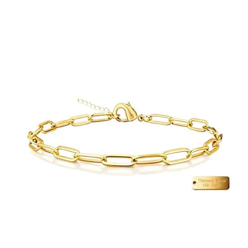 Alegend Titanium Steel (Not Rust, Resist Corruption, Easily Clean) 18K Gold Plated Oval Chain Bracelet - Stackable Trendy Accessory - Image 1