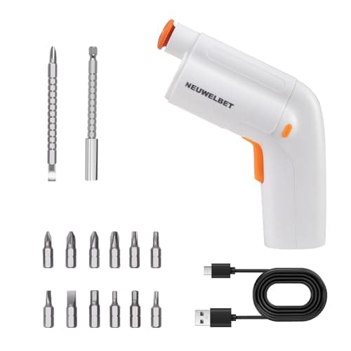 NEUWELBET Electric Screwdriver 3.6V, USB Long-lasting Powerful Electric Screwdriver Set, Cordless Drill with LED Light, 14 PCS Driver Bit(White) - Image 1