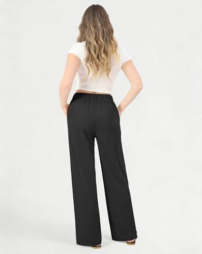 SEAJOJO Womens Wide Leg Casual Pants High Waisted Business Pleated Trousers with Pockets Work Palazzo Dressy Slacks Black - Thumbnail 3