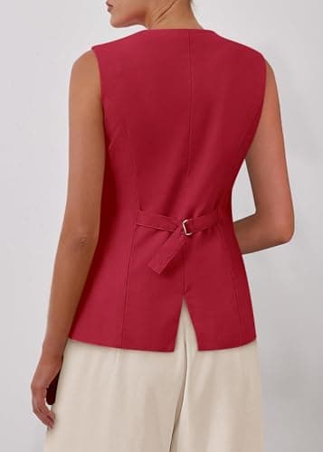 KIRUNDO Vest Tops for Women Trendy Dressy Business Casual Outfits 2026 Summer Sleeveless Fitted Blazer Work Suit Waistcoat(Red, Medium) - Thumbnail 2