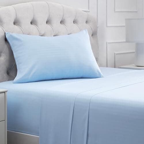 Mellanni Twin XL Sheets Set - 3 PC Iconic Collection Bedding - Hotel Luxury, Extra Soft, Cooling Bed Sheets - Wrinkle, Fade, Stain Resistant (Twin Extra Long, Striped Light Blue) - Image 1
